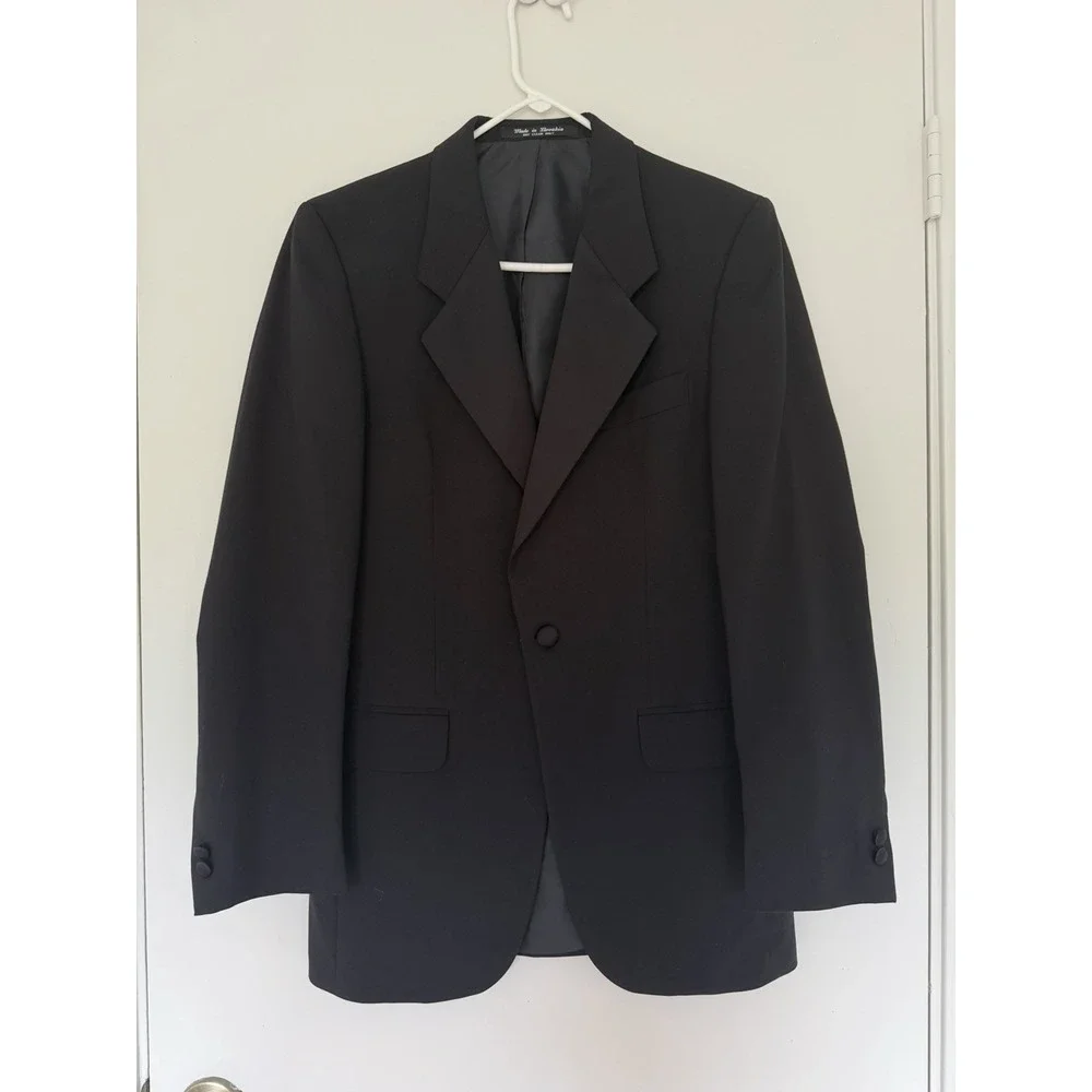 Buona Sera Men's 34R Black 100% Wool Tuxedo Jacket Satin Peak Lapel Italy